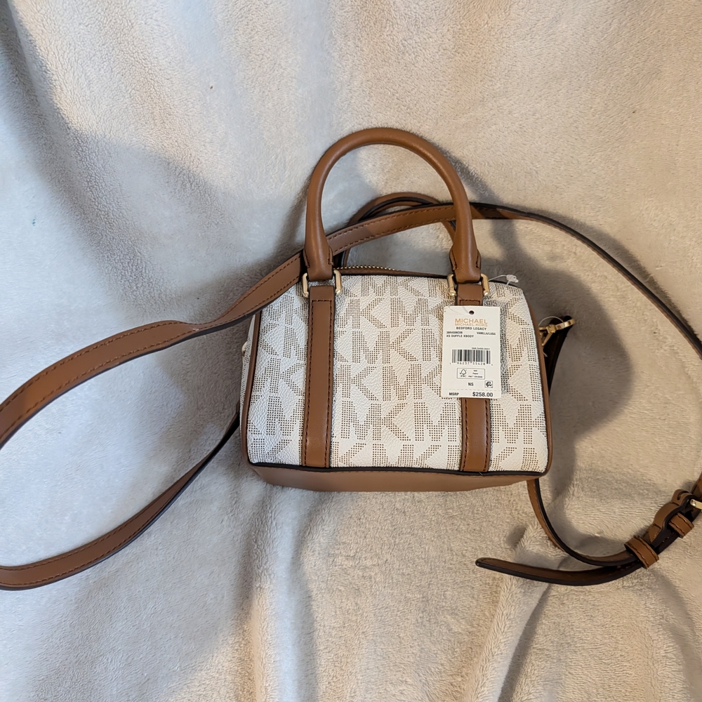 Michael Kors White/ Brown Logo Mini Satchel - Picture 3 of 5